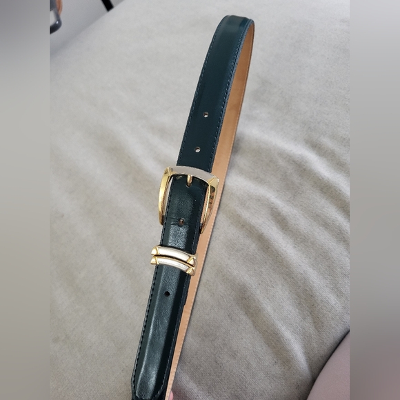 Green leather belt with mixed metal buckle (gold & silver) XL - Picture 4 of 4